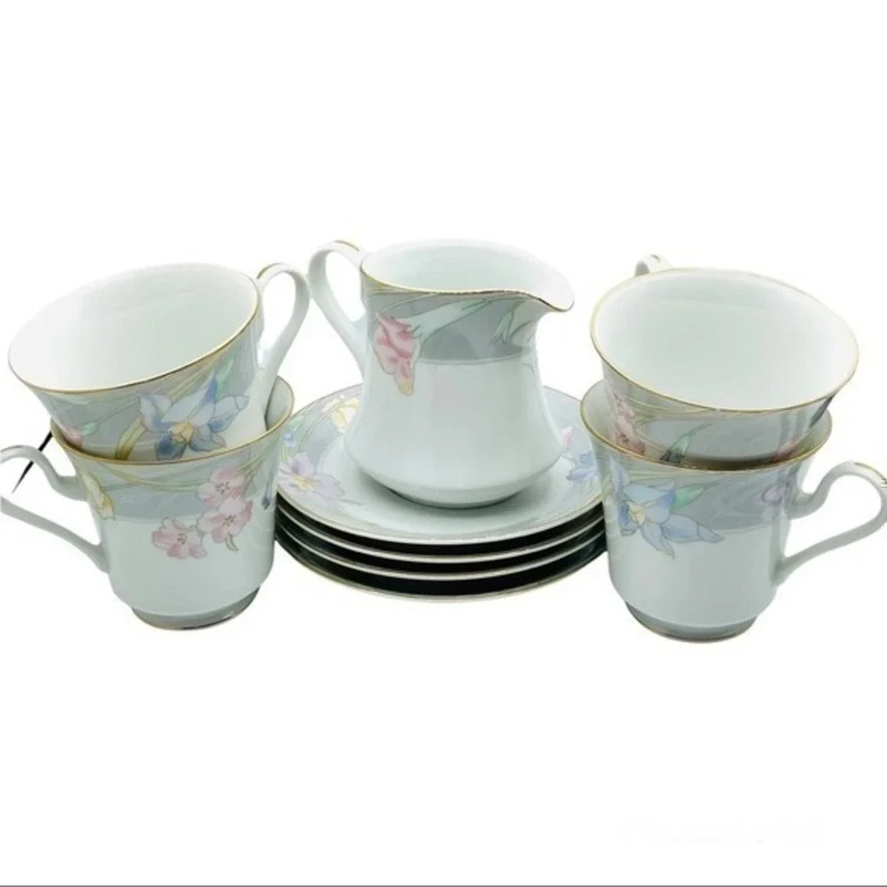 MIKASA Creamer - CHARISMA GRAY | Size 10 oz | Porcelain White Floral